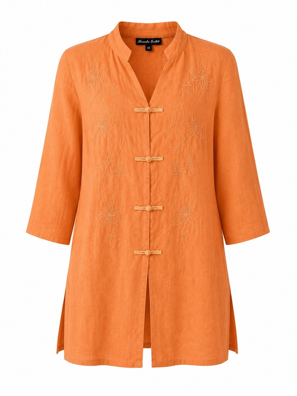 ALEXANDRA BARTLETT | Linen Embroidered Asian Inspired Lagenlook Tunic Top | 1X